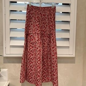 Cotton floral maxi skirt. 35 inches long. Elastic waist.